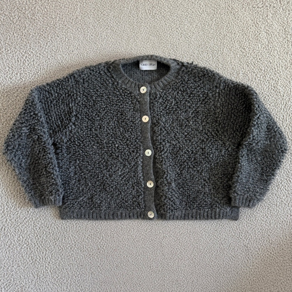 Nikki Chasin Bunda Loop Cardigan Plush Popcorn Alpaca Wool Sweater Peru Made